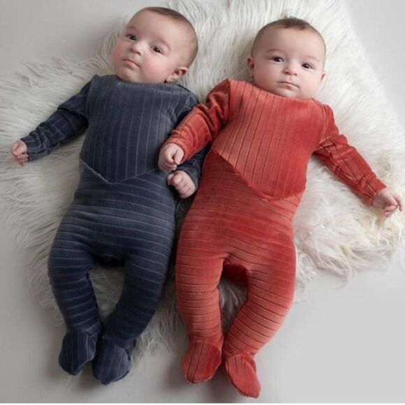 NEW Menthe Collection Cozy Simple Ribbed Velour Footie Coral - Picture 2 of 6